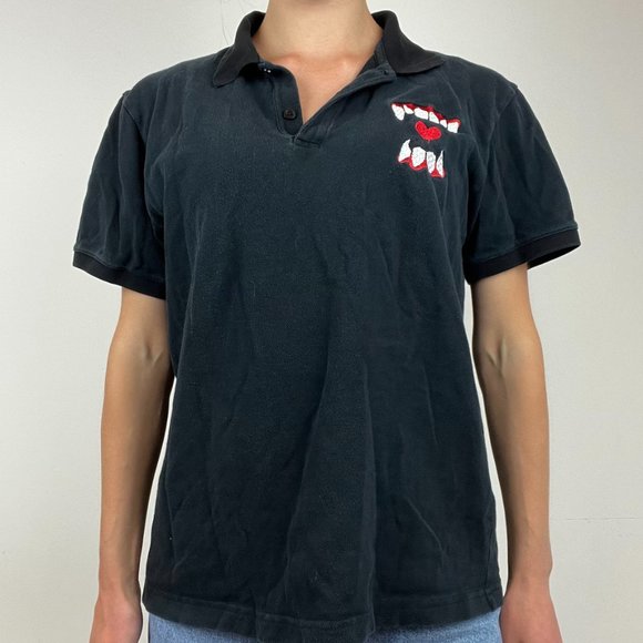 Black Polo - 90s Punk - Women’s M - Picture 4 of 6